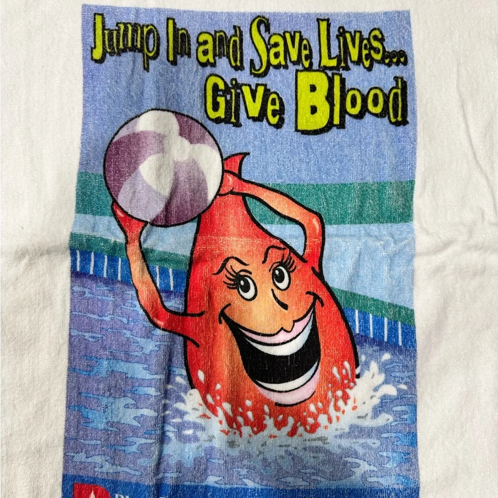 Vintage Blood Dr Beach Towel Give Blood Promo 100% Cotton 90s Graphic